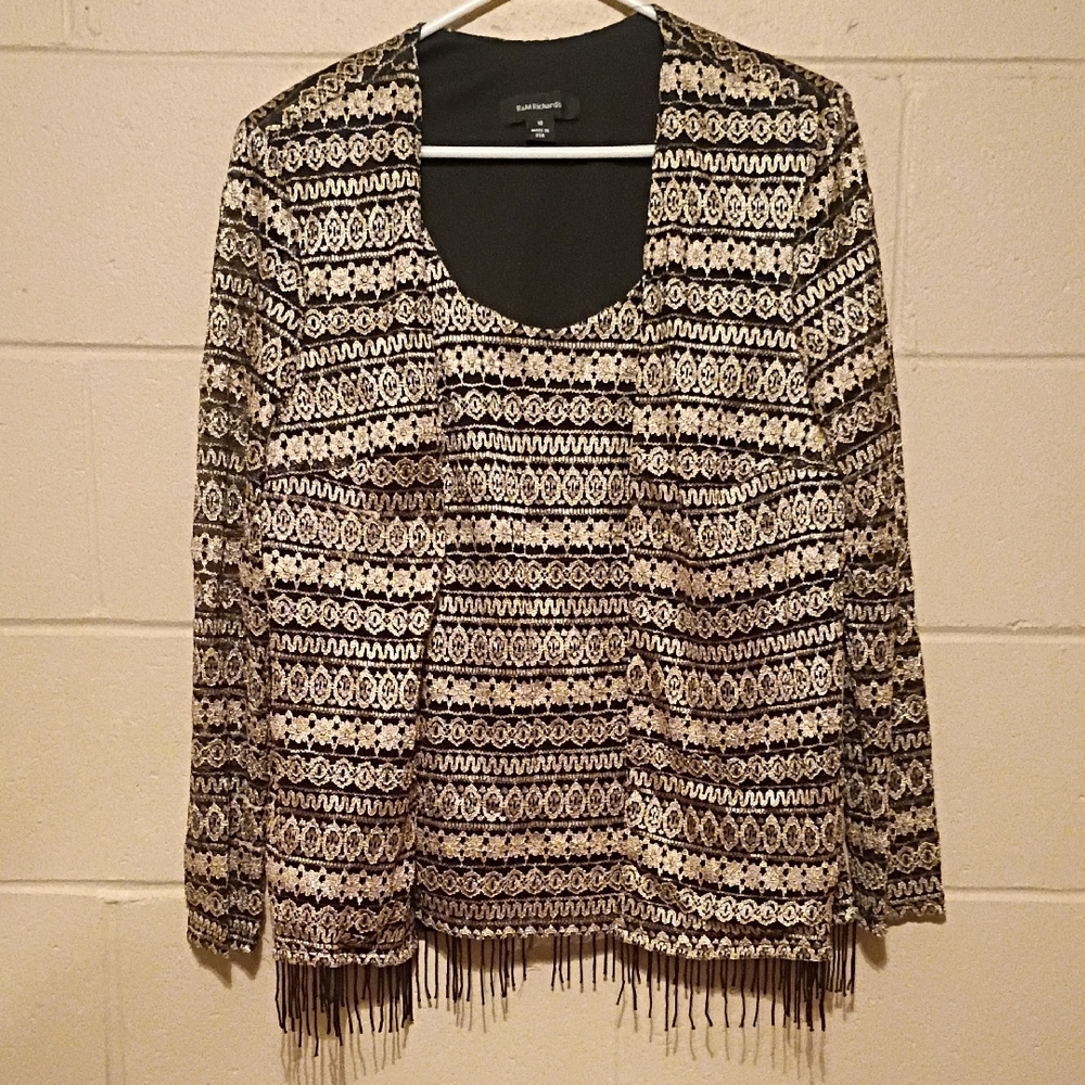 🦄R & M Richards Black and Gold Women's Blazer Size 18